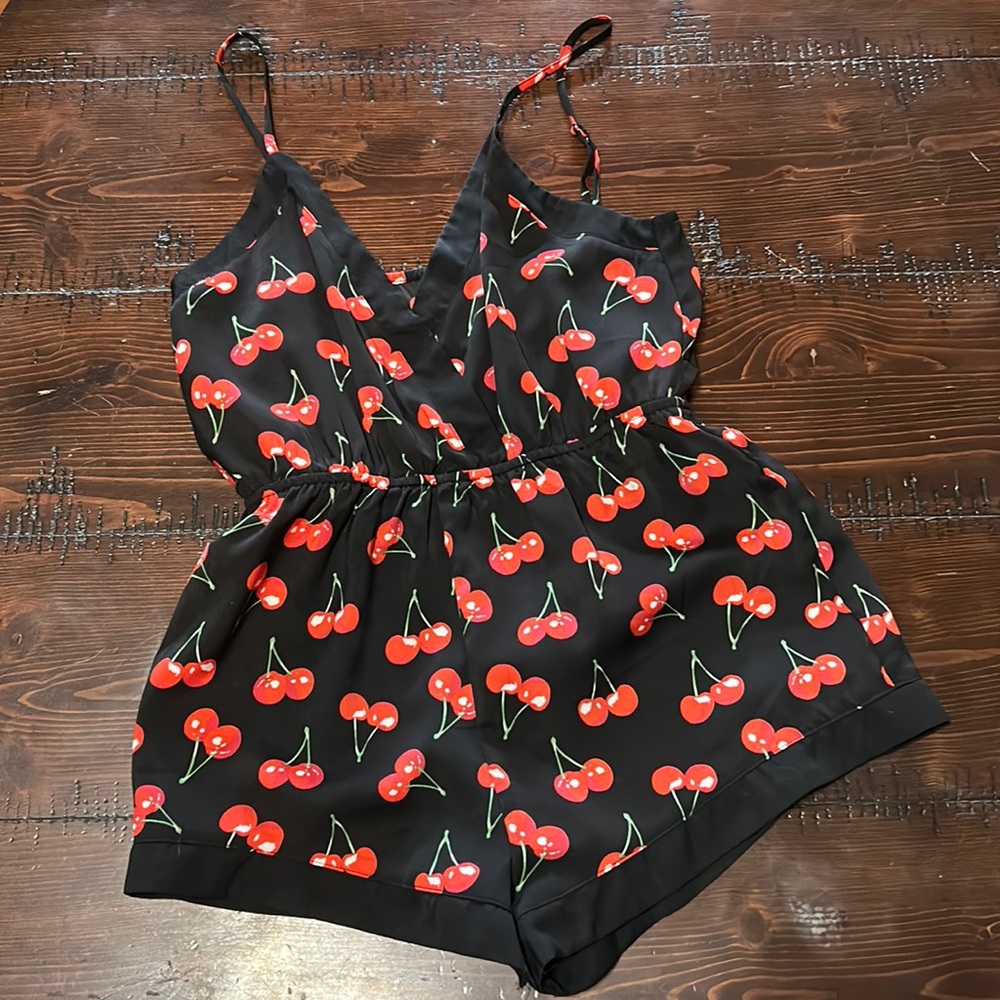 Cherry satin romper